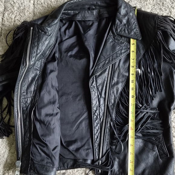 Vintage women's black leather fringe motorcycle jacket Y2K - Picture 2 of 13